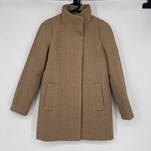 NWT J Crew Mercantile Women Tan Size 00 Wool Blend Coat Winter Fashion Zip Up